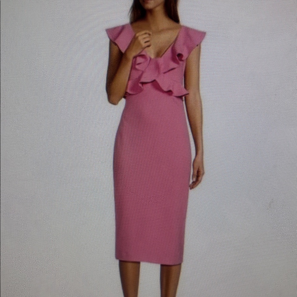 NWT Women’s Antonio Melanie Ainsley Scuba Crepé Ruffle Bodice Dress Large